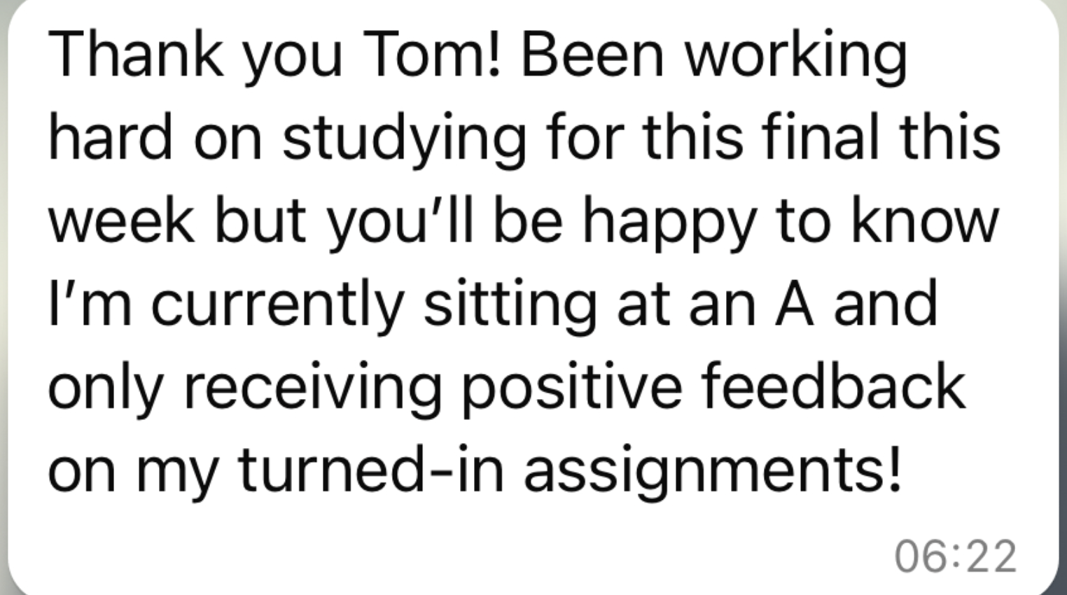 Learner currently sitting at an A