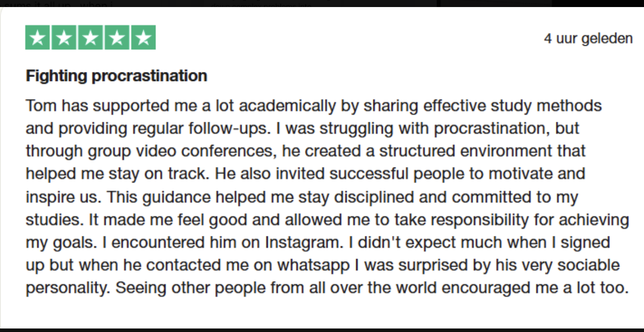 Five star Trustpilot review of The Study Coach