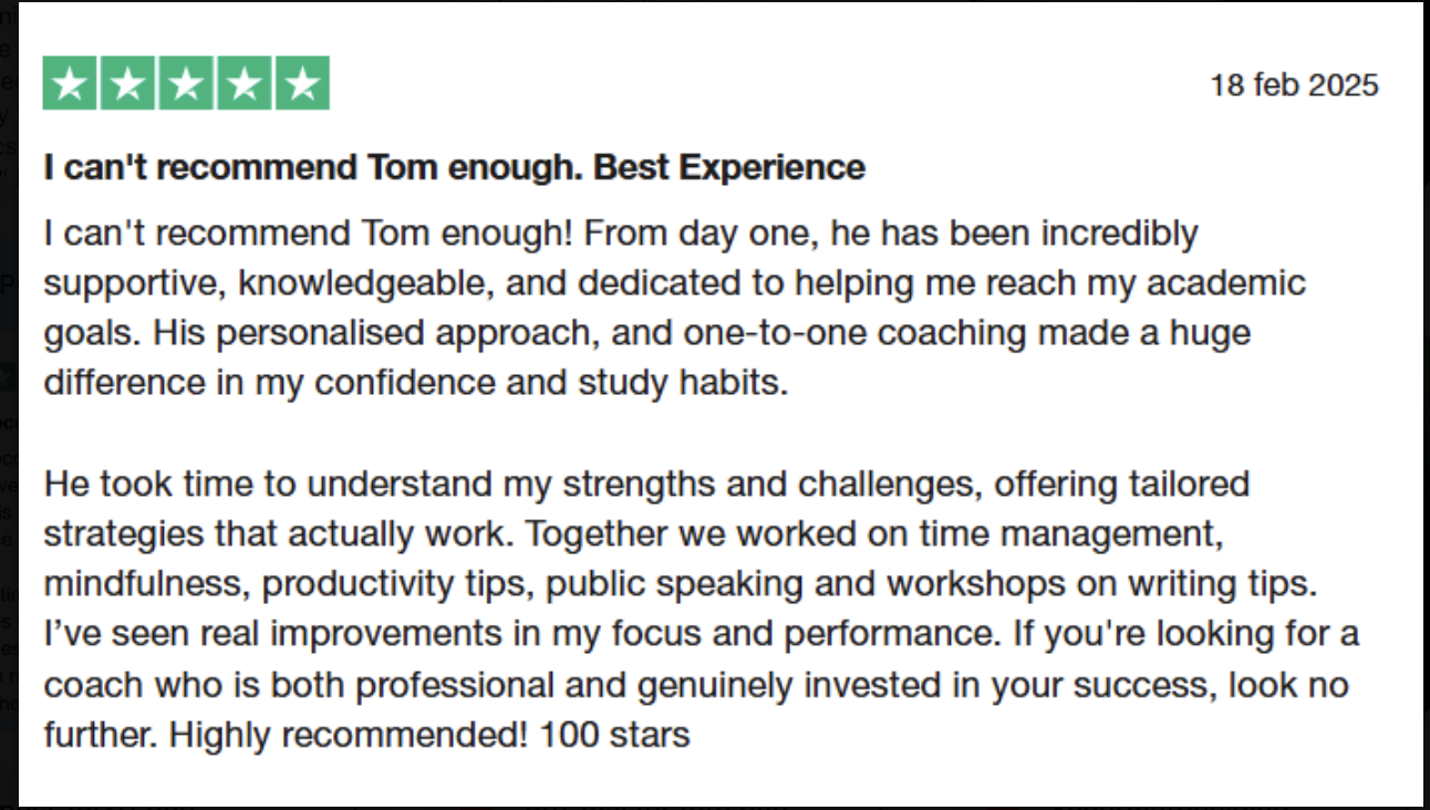 Five star Trustpilot review of The Study Coach